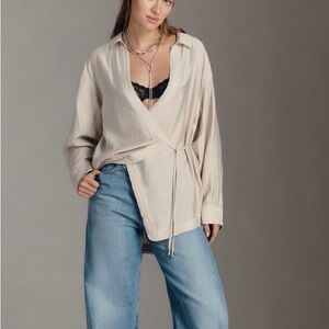 Anthropologie New with tag Pilcro Wrapped V-Neck Blouse Cream Wrap Blouse